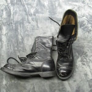 Double H Men Boots 8E WIDE Blk Leather Combat Military Jump Lace Cap Toe USA VTG